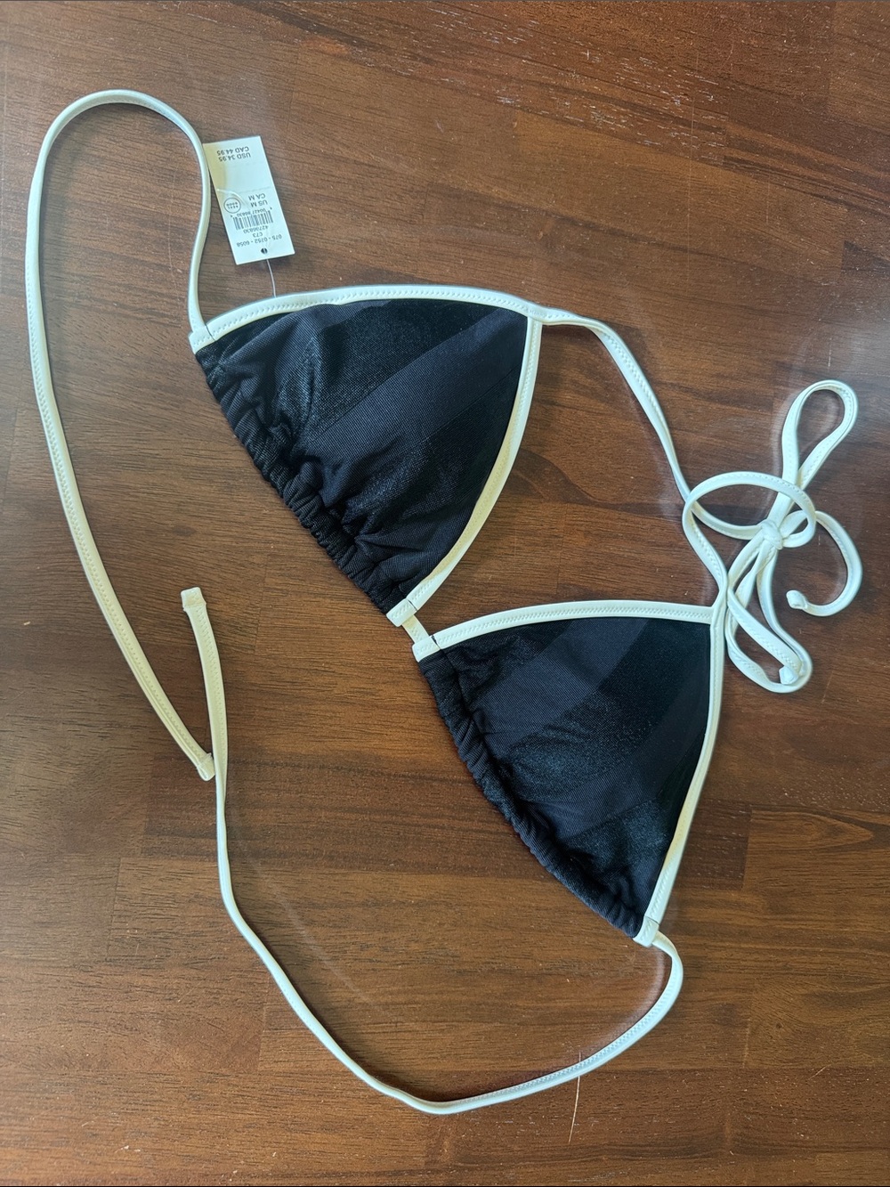 Aerie Black (striped pattern) Triangle Bikini Top with White Trim - Women Swim